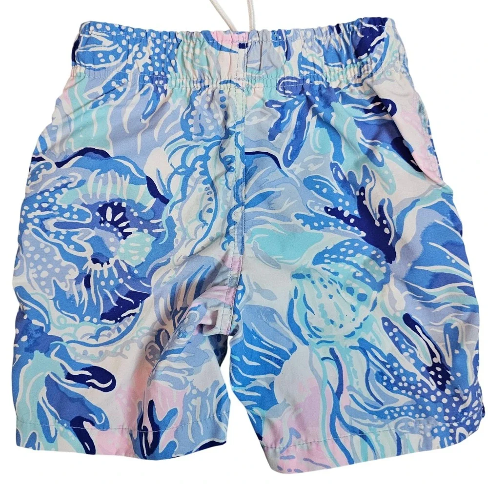 Lilly‎ Pulitzer Pink Blue Boys Swim Trunk Junior Capri Lined Size XS Beach